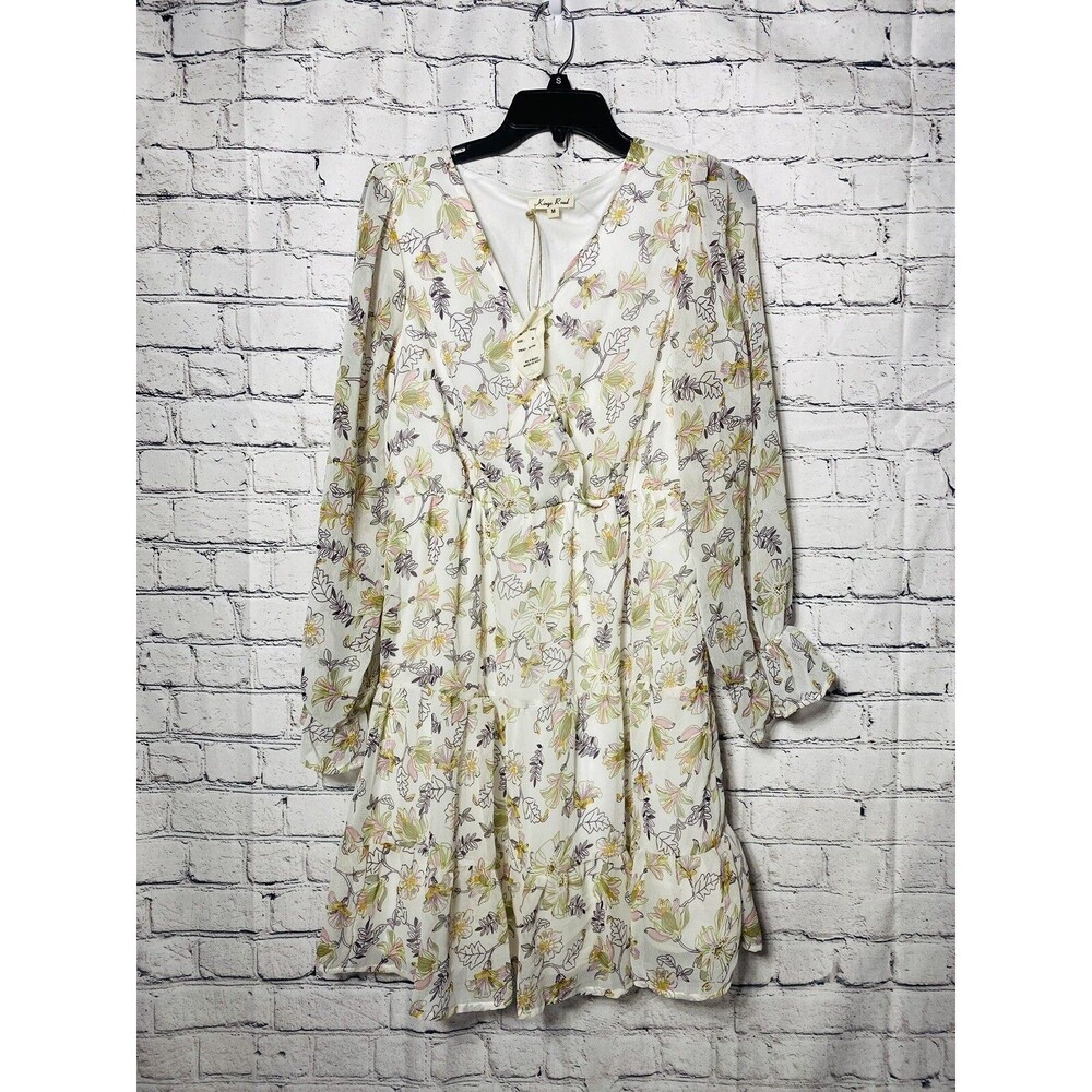 Kings Road Women's Maxi Dress Floral V-Neck Long Sleeves Size Medium